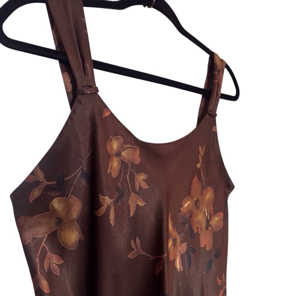 Vintage Jones New York Size Medium Brown Satin Floral Maxi Dress Grunge Boho - Picture 4 of 8